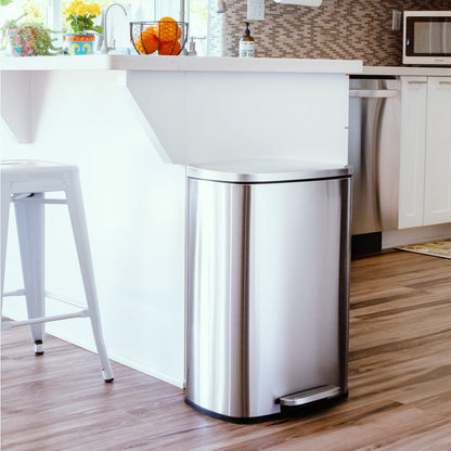 QUALIAZERO trash can with stainless steel, hands-free design and soft close lid