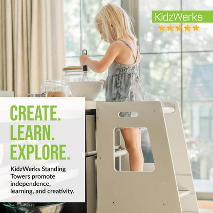 KidzWerks step stool — adjustable wooden platform for kids kitchen use