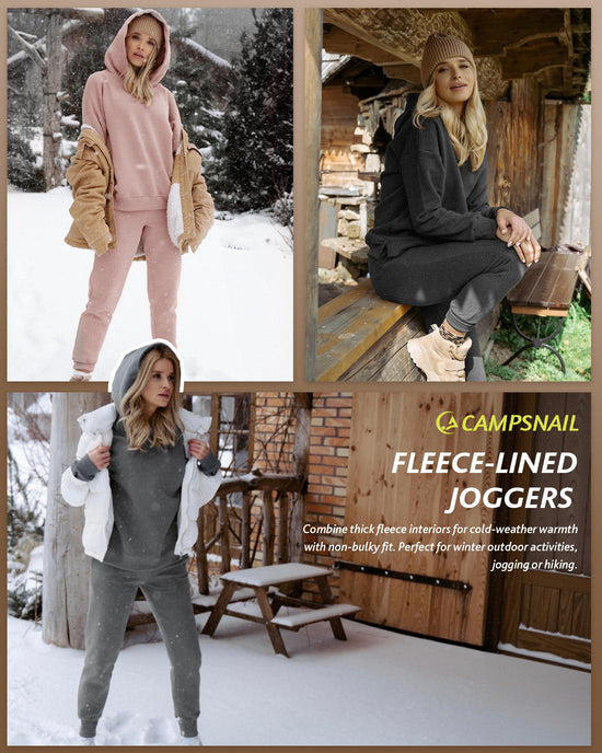 CAMPSNAIL fleece lined joggers with pockets for women, high waisted thermal pants for winter