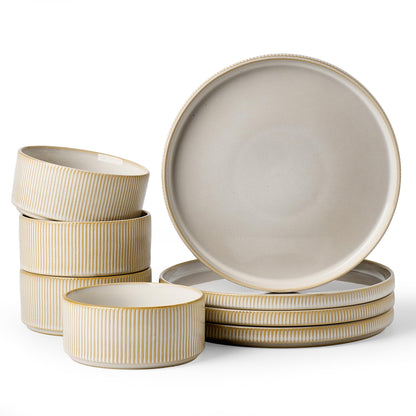 Famiware dinnerware set — stoneware ribbed design plates and bowls set