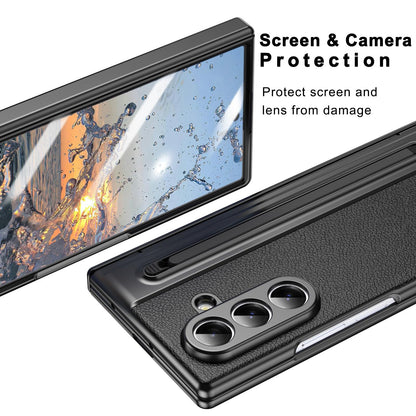 HOULEE for Samsung Galaxy Z Fold 7 Case with Built-in Screen Protector & Hinge Protection and S Pen, Premium Leather All-Inclusive Protective Phone Cover for Galaxy Z Fold 7- Black