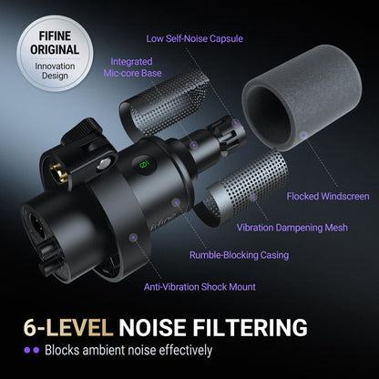 FIFINE K688 microphone - USB/XLR dynamic with boom arm and mute button