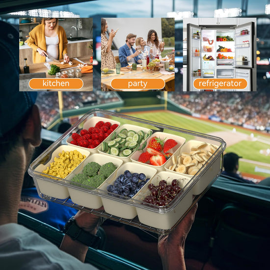 Dimber Snackle Box — Divided serving tray with lid and handle