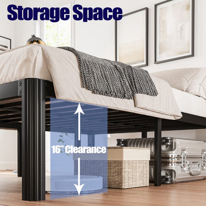 Bed frame — Heavy duty metal platform with round corners and noise free design