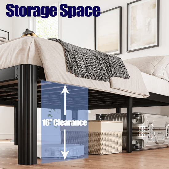 Bed frame — Heavy duty metal platform with round corners and noise free design