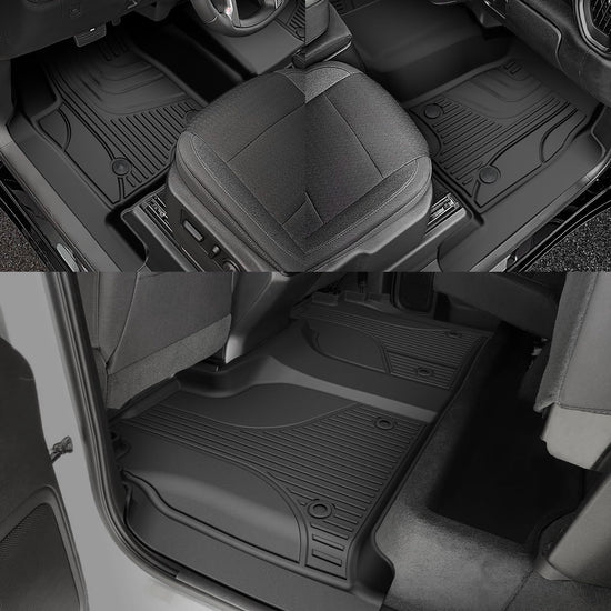 AOMSAZTO floor mats for Chevy Silverado and GMC Sierra with under-seat storage and bench seat