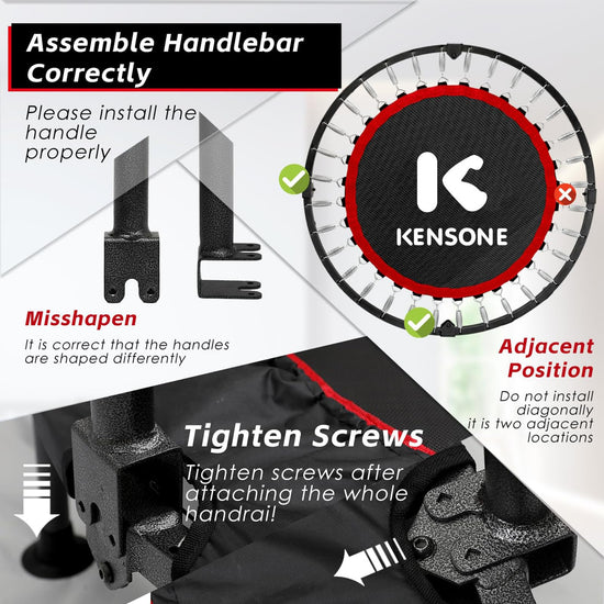 KENSONE foldable mini trampoline with adjustable foam handle, max load 450 lbs