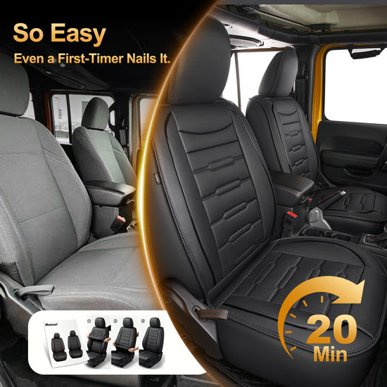 AOMSAZTO vehicle seat cover - waterproof faux leather for Jeep Wrangler JL 4-Door 2018-2026