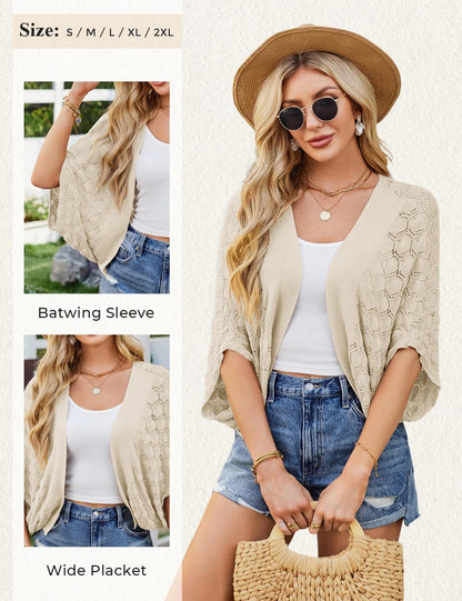 GRACE KARIN cropped cardigan — lightweight batwing sleeve crochet bolero shrug