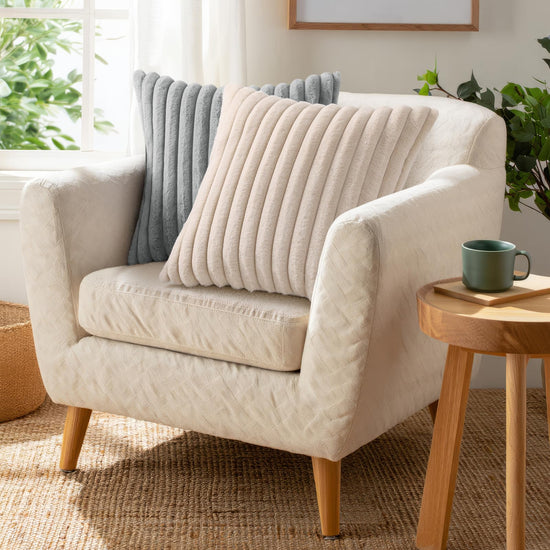 Pallene decorative pillow covers — luxury soft fluffy striped design 18x18 set of 2 cream white
