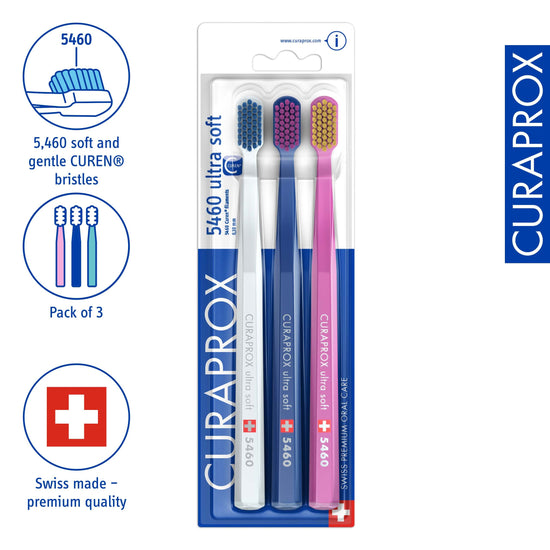 Curaprox CS 5460 ultra-soft toothbrush – gentle plaque removal, 3-pack, random colour