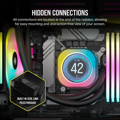 Electronic component fan — Corsair iCUE Link H100i LCD liquid coolerElectronic component fan — Corsair iCUE Link H100i liquid CPU cooler with LCD display