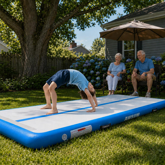 AWSUM inflatable gymnastics mat - 10ft to 23ft training mat with electric pump