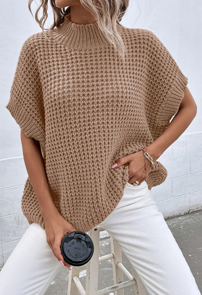 Sweater - Pink Queen batwing mock neck oversized pullover vest tops