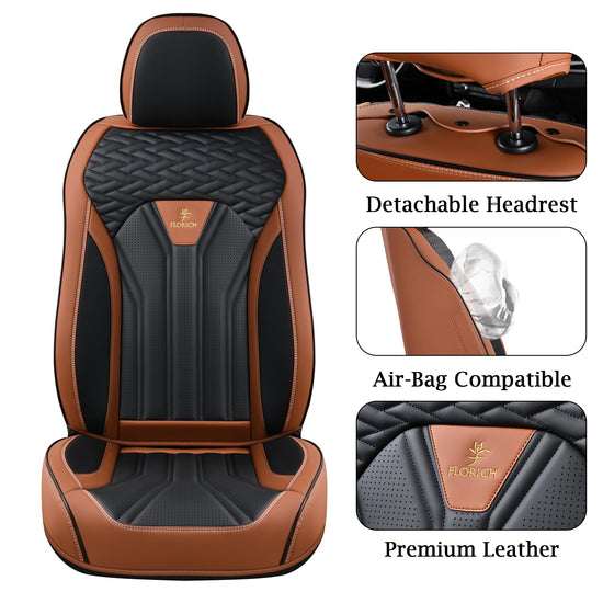 FLORICH vehicle seat covers - waterproof leather in brown and black, 2 pack