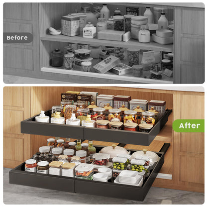 Seinloes pull out cabinet organizer - Adhesive slide out drawer for kitchen storage racks