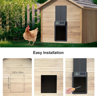 Automatic Chicken Coop Door with LCD Display, Solar Chicken Coop Door with Multiple Modes & USB-C Charging, Automatic Chicken Door with Light Sensor & Timer