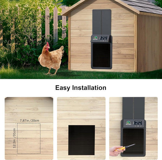 Automatic Chicken Coop Door with LCD Display, Solar Chicken Coop Door with Multiple Modes & USB-C Charging, Automatic Chicken Door with Light Sensor & Timer