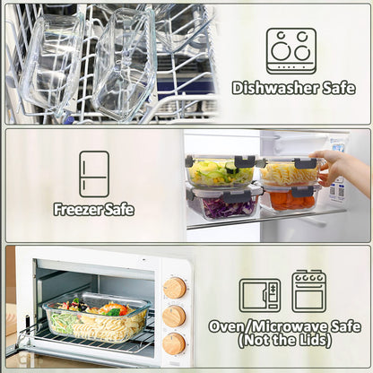 M MCIRCO glass meal prep containers with lids - 10-pack in gray, green, white, pink