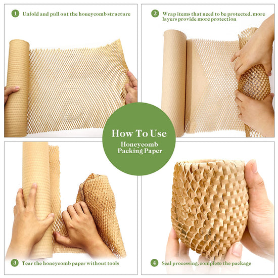 Honeycomb packing paper — recyclable alternative to bubble wrap for shipping and moving supplies