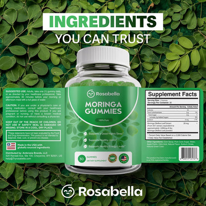 Herbal supplement — Rosabella moringa gummies with natural energy and balance 30 count