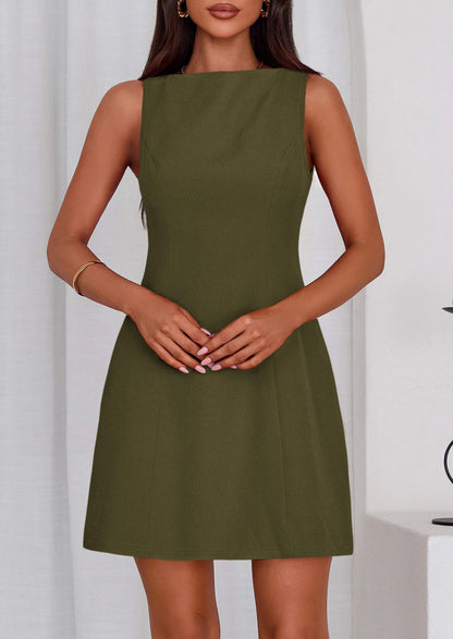 Dress — Elegant sleeveless boat neck mini dress by PRETTYGARDEN
