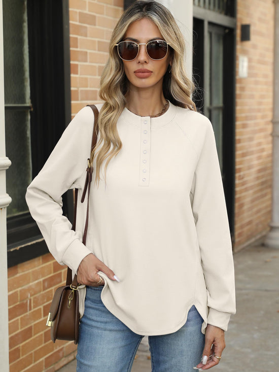 ANRABESS long sleeve henley shirt - casual button pullover with slit detail