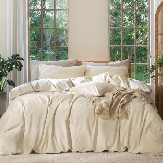 BED_LINEN_SET — 100% washed cotton duvet cover set with linen-like texture