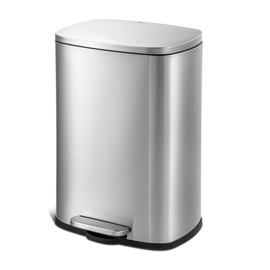 QUALIAZERO trash can with stainless steel, hands-free design and soft close lid