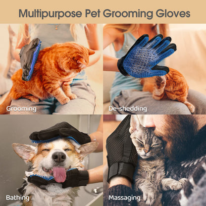 Upgrade pet grooming gloves - gentle shedding mittens for dogs, cats and horses - 1 pair