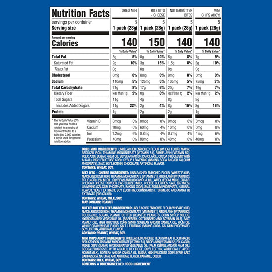 Snack mix — Nabisco variety pack with OREO, CHIPS AHOY, Nutter Butter and RITZ Bits cheese 20 packsSnack mix — Nabisco variety pack with OREO, CHIPS AHOY, Nutter Butter and RITZ Bits cheese 20 packs