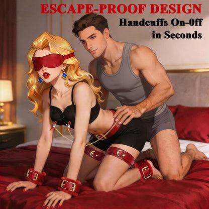 Sex Bondage BDSM Kit 15PCS – Adjustable Bondage Restraints Set with Nipple Clamps, Handcuffs, Ankle & Thigh Cuffs, Waist Belt, Eyepatch, Cross Strap SM Games Adult Sex Toys for Couples Men Women