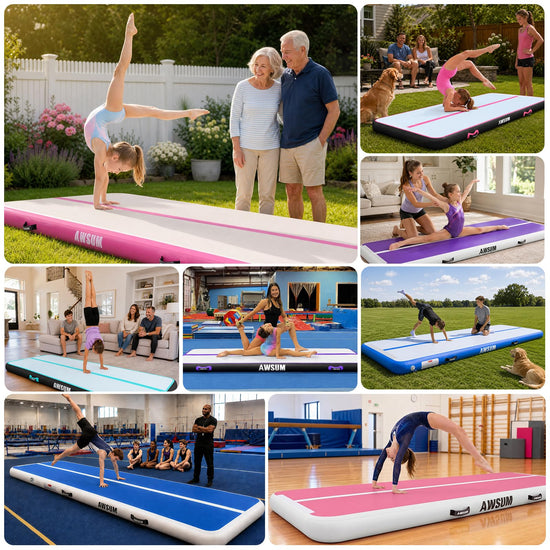 AWSUM inflatable gymnastics mat - 10ft to 23ft training mat with electric pump