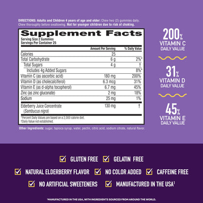 Nutritional supplement — Airborne elderberry with zinc and vitamin C gummies for adults