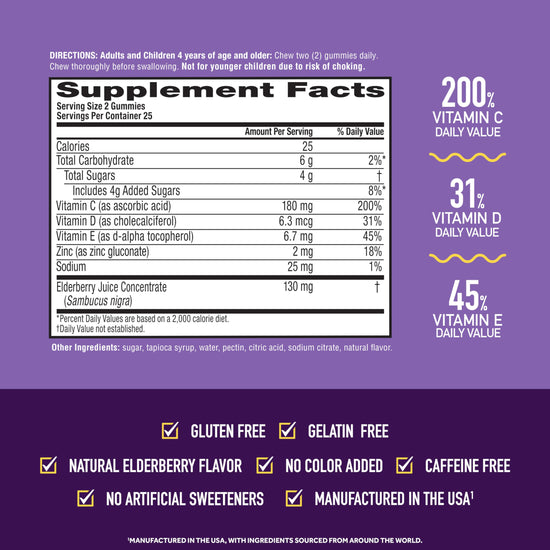 Nutritional supplement — Airborne elderberry with zinc and vitamin C gummies for adults