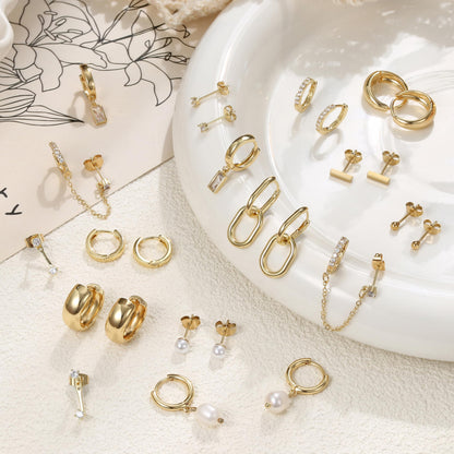 BESTEEL hoop earrings set for women with gold plating and pearl accents