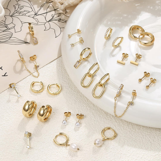 BESTEEL hoop earrings set for women with gold plating and pearl accents