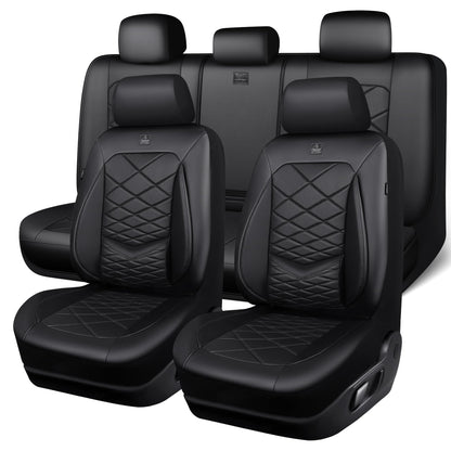 CAR PASS Luxury Nappa Leather Seat Covers Full Set, Water Resistant Faux Leather Seat Covers with Lumbar Support, Comfortable Automotive Seat Covers Universal Fit for SUV Sedan Van Truck, Solid Black