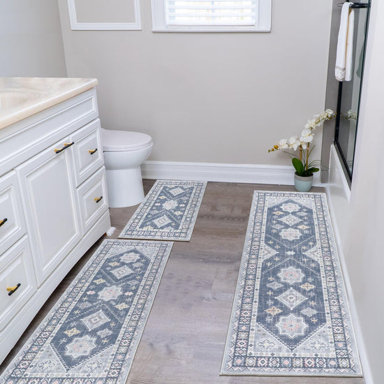HEBE boho kitchen rug set — washable non-slip mats and runner for home decor