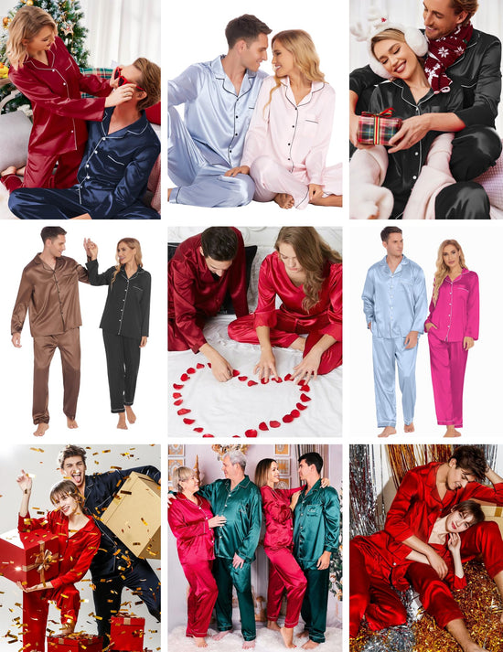 Ekouaer silk couples matching pajamas set