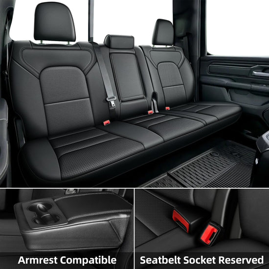 AOMSAZTO vehicle seat cover - custom fit leather for Dodge RAM 1500 2019-2026 black full set