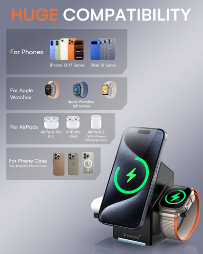 ZEEHOO charging adapter with MagSafe support and Qi2 15W fast wireless charging