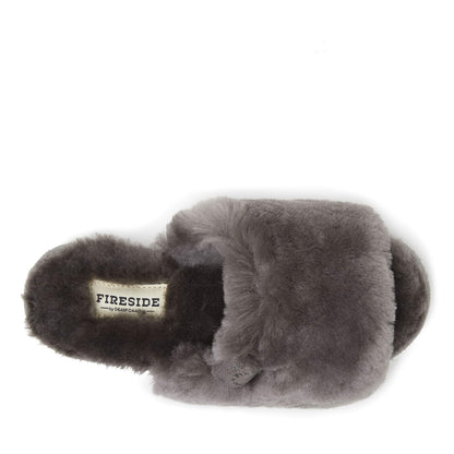 Dearfoams shearling slide slipper — easy on/off design