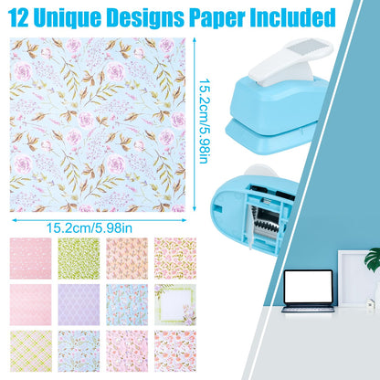 Myfivo hole punch — 1 inch rectangular postage stamp puncher with decorative paper for crafting projects