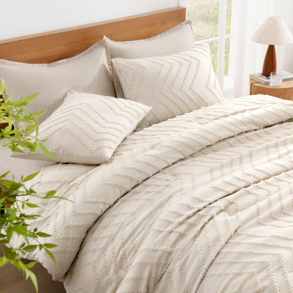 Litanika Boho Chevron Tufted Bedding Comforter Set, 3 Pieces Farmhouse Shabby Chic Textured Bed Set