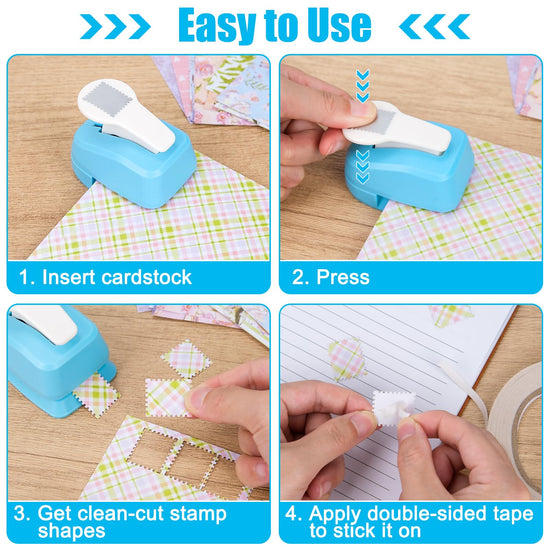 Myfivo hole punch — 1 inch rectangular postage stamp puncher with decorative paper for crafting projects
