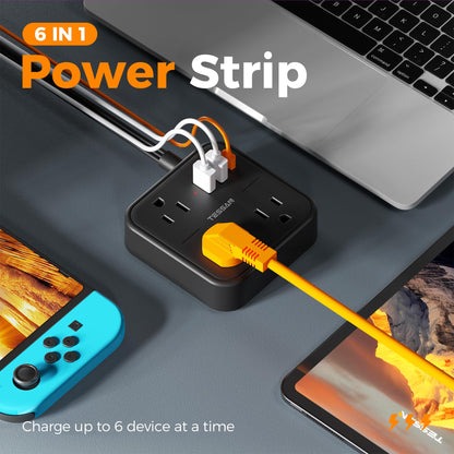 Tessan power strip with flat wall plug and 3 USB slots
