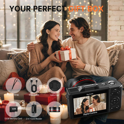 6K 96MP Flip Screen Digital Camera for Photography, WiFi, Dual Lens