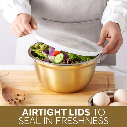 COOK WITH COLOR mixing bowls with stainless steel, airtight lids for kitchen use