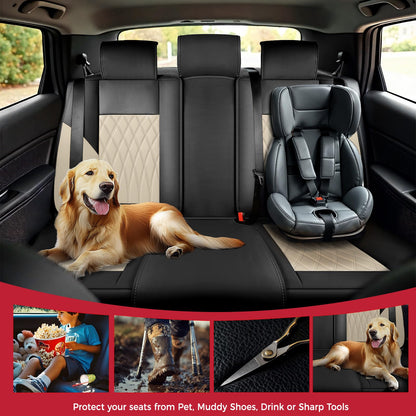 FREESOO Black Beige Car Seat Covers Full Set - Faux Nappa Leather Seat Covers for Cars, Luxury Breathable Waterproof Front Seats with Lumbar Support and Back Seat Cover, Fit for Sedans SUVs Pick-ups